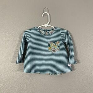 Ruffle Butts Blue Stripe Floral Print Size‎ 12-18 Months Baby Girls Top